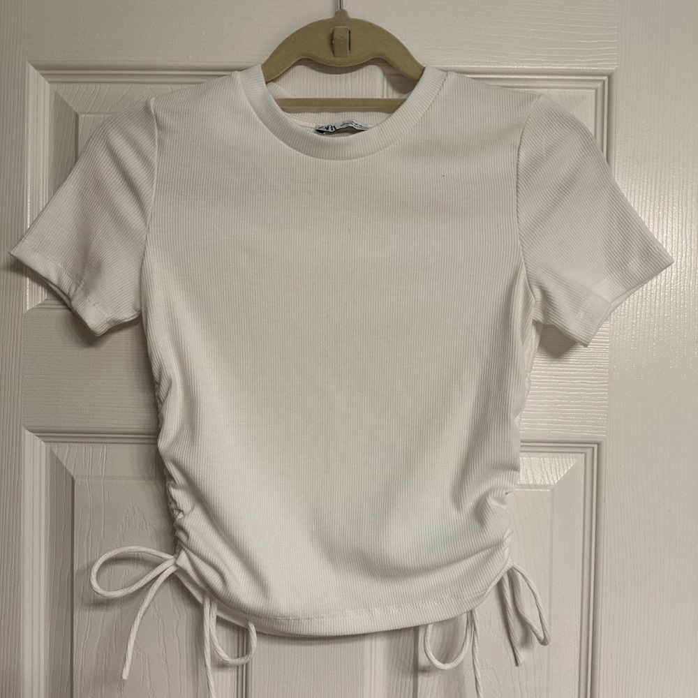 Zara White Side Cinched Crop Top (medium)